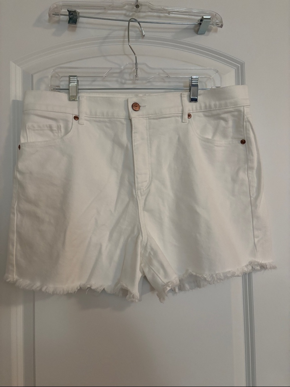 LOFT White Frayed Hem Denim Shorts